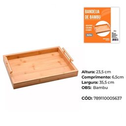 Bandeja Retangular Bambu com Alça para Servir 36 X 24cm - 2 Bandeja Retangular Bambu com Alça para Servir 36 X 24cm - 2