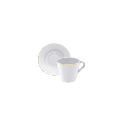 Conjunto Xícara e Pires Chá Filetado Tramontina Elisa em Porcelana com Borda Dourada 185 Ml 2 Peç