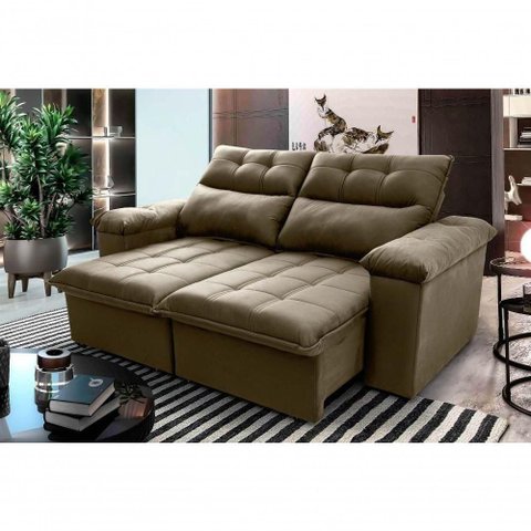 Sofá Retrátil Reclinável Verona 2,00m Suede Velut Bege Molas no Assento - King House