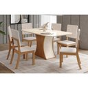 Ver imagem 1 de Conjunto: Mesa Sala Jantar Luiza C/ Tampo Curvo Madeirado C/ Vidro 160x80cm e 6 Cadeiras Milla