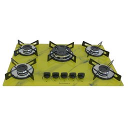 Fogão Cooktop a Gás Chapa 5 Bocas Tripla Chama 127/220v Marmorizado Marmore Amarelo - 1