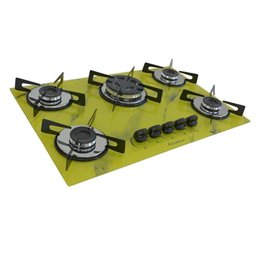 Fogão Cooktop a Gás Chapa 5 Bocas Tripla Chama 127/220v Marmorizado Marmore Amarelo - 2