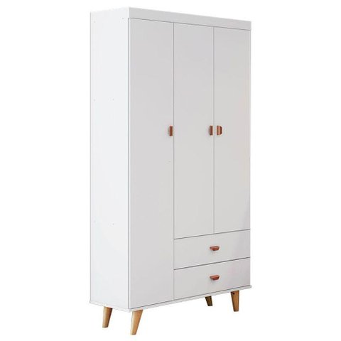 Guarda Roupa Infantil Retrô Duda 3 Portas Branco Acetinado Bétula - Carolina