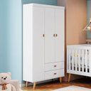 Ver imagem 2 de Guarda Roupa Infantil Retrô Duda 3 Portas Branco Acetinado Bétula - Carolina