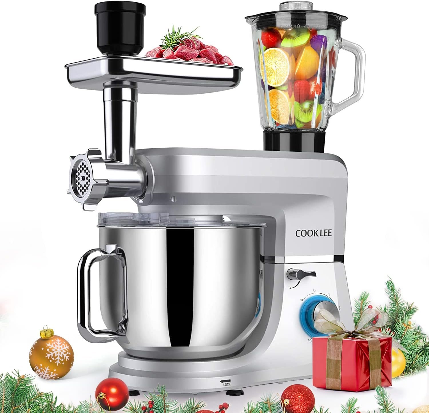 Cooklee Batedeira 6-em-1, 8.5qt, Multiuso, Aço Inox, Prata