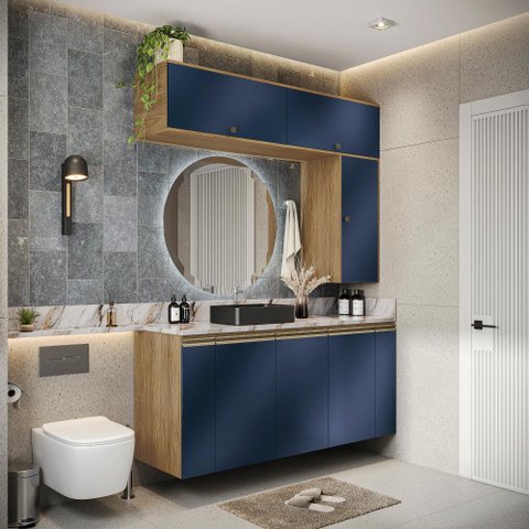 Conjunto para Banheiro Kappesberg Celeste 7 Peças Nogueira/azul 160cm