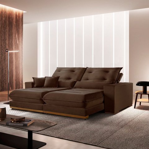 Sofá 3 Lugares Retrátil e Reclinável Veludo 250cm x 105cm Suíça Marrom
