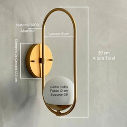 Arandela Parede Moderna Oval com Vidro Globo para Casa e Sala, Quarto, Cabeceira de Cama, Lavabo - 3
