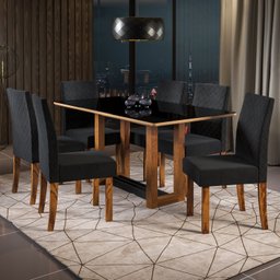Conjunto Sala de Jantar Mesa Louise 160cm Tampo Vidro/mdf com 6 Cadeiras Dália - 1