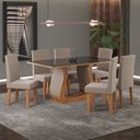Ver imagem 1 de Conjunto Sala de Jantar Mesa Livia 160x80cm Tampo Vidro/MDF com 6 Cadeiras Venus  Móveis