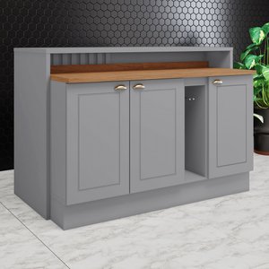 Bancada de Cozinha Kit Ilha Gourmet Americana 3 Portas Ripado Nature/cinza - Henn