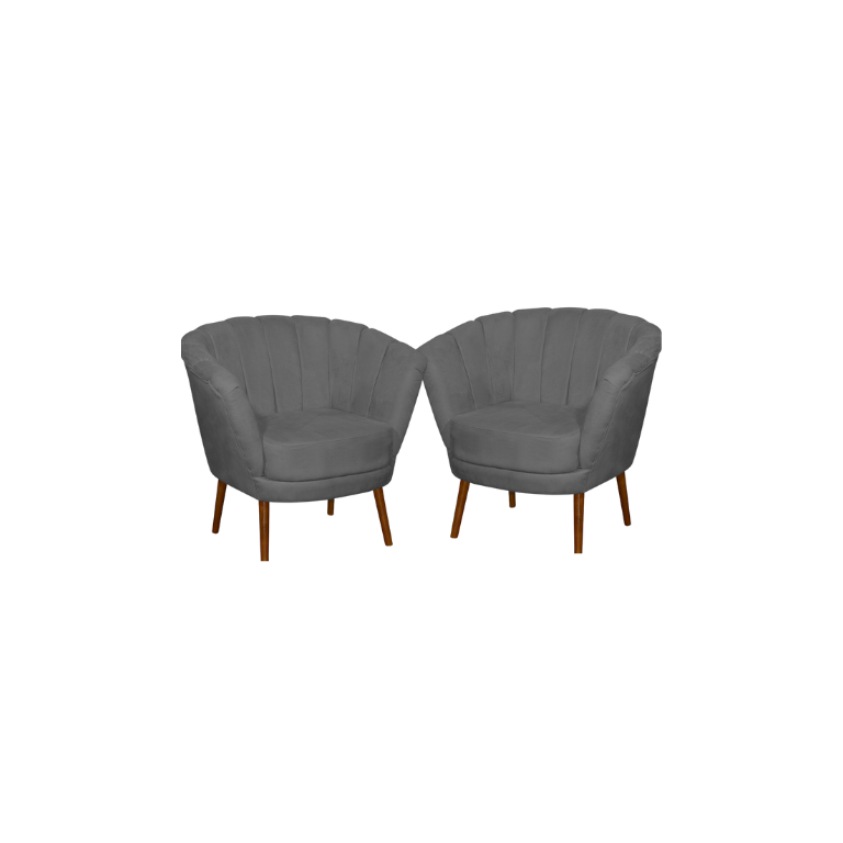 Kit 02 Poltrona Pétala Flor Decorativa Suede Cinza Escuro