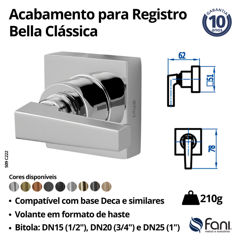 Acabamento Registro Base Deca 3/4 Bella Clássica 509bk222 Preto Fosco Fani - 4