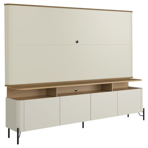 Rack Sala com Painel para Tv 75 Pol 4 Portas 220cm Pés Preto Clio I03 Louro Luna - Lyam