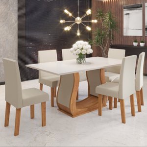 Conjunto Sala de Jantar Mesa Emmy com 6 Cadeiras Venus  Móveis