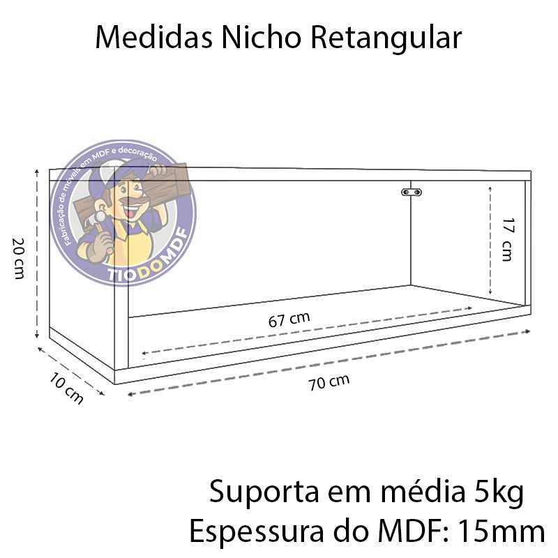Kit 2 Nicho Retangular Azul 70x20x10p Mdf Decorativo - 2