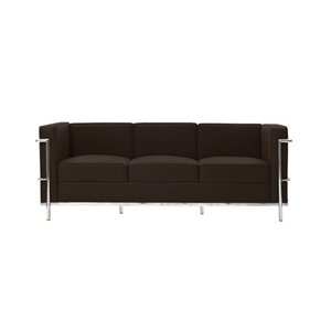 Sofa Le Corbusier 3 Lugares Cromado em Couro Natural Marrom