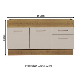 Balcão de Pia 150 Cm 2 Portas e 2 Gavetas (sem Tampo e Pia) Rustic/crema Agata Madesa - 3