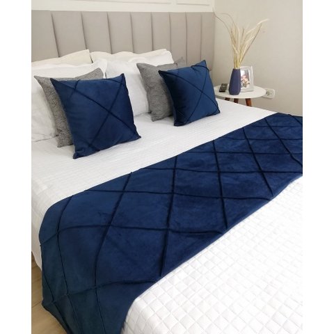 Peseira Drapeada Dupla Face em Veludo Azul Marinho com Forro Cama Casal