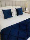Ver imagem 3 de Peseira Drapeada Dupla Face em Veludo Azul Marinho com Forro Cama Casal