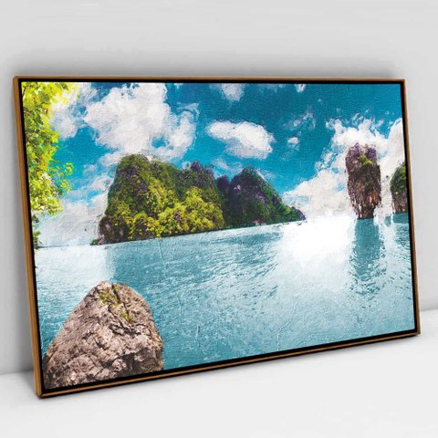 Quadro Decorativo Ilha em tela Canvas TACOLADO PAPEL DE PAREDE Moldura Flutuante 4,5cm Freijó 120 x 
