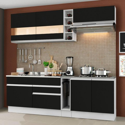 Armário de Cozinha Completa 220cm Branco/Preto Parma Madesa 02
