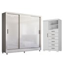 Ver imagem 1 de Guarda Roupa Casal Itália 3 Portas Correr 2 Gavetas MDF-MDP Branco Brilho com Cômoda Marabá