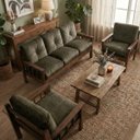 Ver imagem 2 de Sofá 3 Lugares + 2 Poltronas Madeira Maciça Veludo Sala