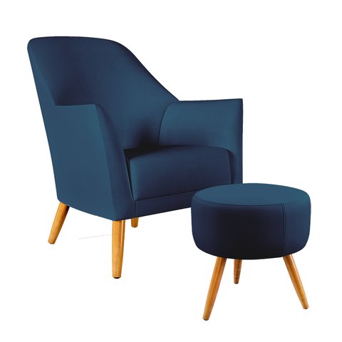 Poltrona Orion com Puff Solar Suede Azul Marinho Aradecor