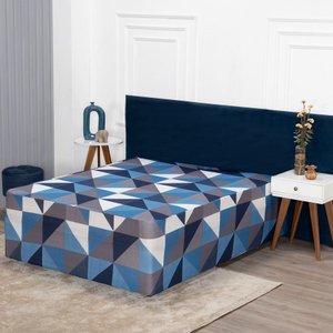 Lençol Luva Solteiro Cama Conjugada Colchão e Box Malha Estampada 1 Peça:26 Geométrico Azul