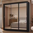 Ver imagem 1 de Guarda-roupa Casal 3 Portas de Correr de Espelho 2 Gavetas Preto Sublime Madesa Preto