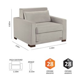 Sofa Cama Solteiro Sofia 1 Lugar 110cm com Pés de Madeira Talento Móveis - 5