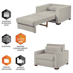 Sofa Cama Solteiro Sofia 1 Lugar 110cm com Pés de Madeira Talento Móveis - 3