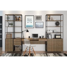 Conjunto Home Office 4 Peças 1 Escrivaninha e 3 Estantes Steel Quadra Industrial Artesano - 1