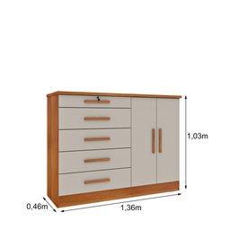Cômoda Istambul C/ Sapateira 5 Gavetas Com 02 Portas Tcil Móveis Comoda Istambul Cinamomo C/ Off Whi - 5