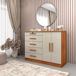 Cômoda Istambul C/ Sapateira 5 Gavetas Com 02 Portas Tcil Móveis Comoda Istambul Cinamomo C/ Off Whi