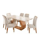 Ver imagem 2 de Conjunto Sala de Jantar 6 Lugares Retangular Tampo de Vidro e MDF Sarja Yescasa Bege/Mel/Off White