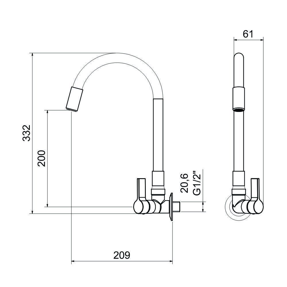 Torneira Cozinha Bica Movel Parede 1187 BM C 36 Meber Metais - 2