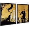 Kit 2 Quadros Arte Casal com Cachorro 24x18cm - com Vidro:moldura Preta - 1
