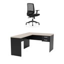 Ver imagem 3 de Mesa de Escritório em L 120x60cm com 2 Gavetas + Cadeira de Escritório Ergonômica Reclinável