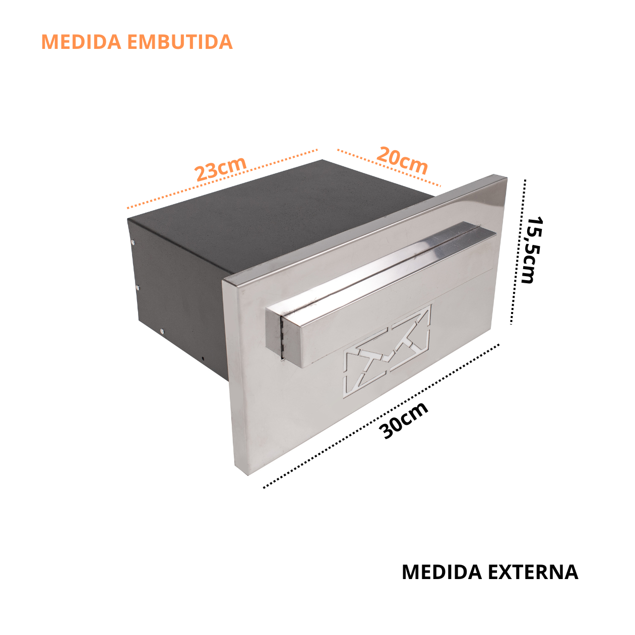 Caixa Correio Desenho Carta Embutir Inox 20cm Profundidade Luxo - 2