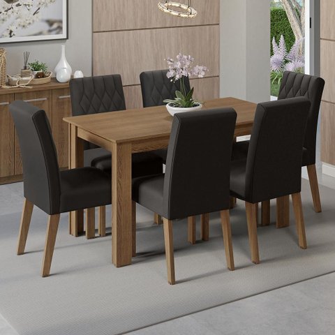 Conjunto Sala de Jantar Mesa Tampo de Madeira 6 Cadeiras Allegro Madesa