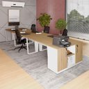 Ver imagem 1 de Plataforma para Escritório com Armário 2 Portas MDP Macadâmia com Branco F5 Office para 6 Pessoas