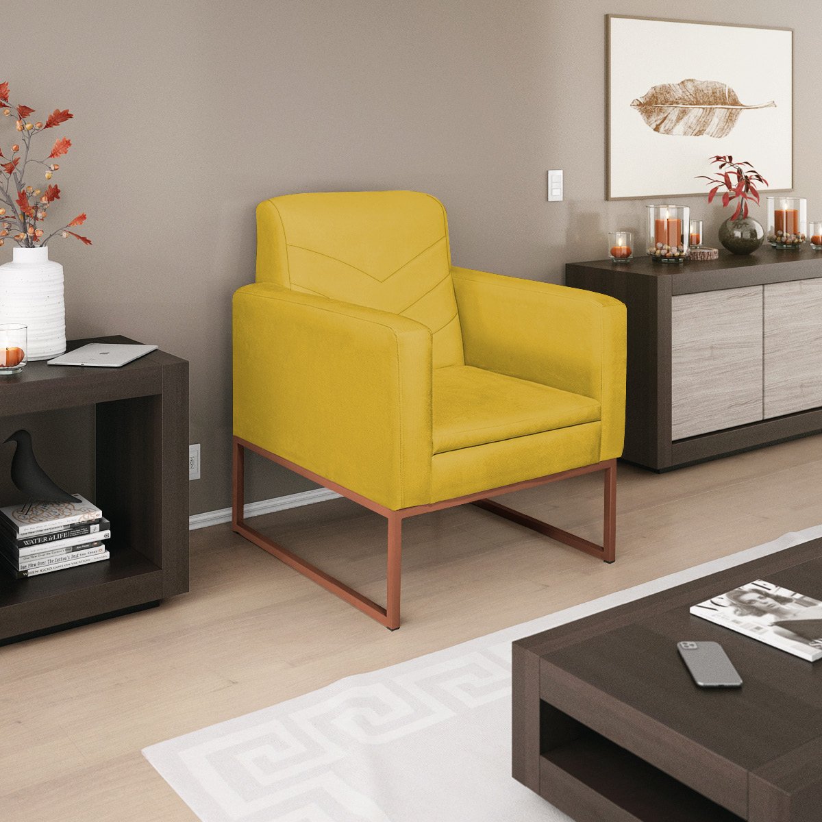 Poltrona em Suede com Base de Ferro Bali | MadeiraMadeira