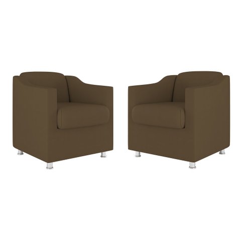 Kit 02 Cadeiras Poltronas Decorativas Recepção Clinica Suede Cor:Marrom