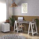 Ver imagem 2 de Mesa Escrivaninha 150cm Cris Tampo Vidro e Gaveteiro 3 Gavetas Nil A06 Branco - Mpozenato