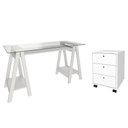 Ver imagem 1 de Mesa Escrivaninha 150cm Cris Tampo Vidro e Gaveteiro 3 Gavetas Nil A06 Branco - Mpozenato
