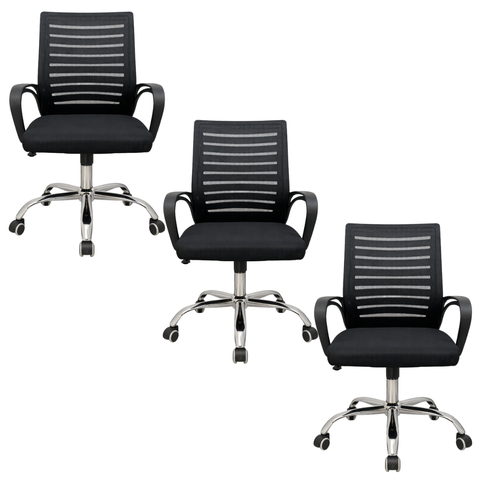 Kit 3 Cadeiras Escritório Ergonômica Mesh Relax Ajustável Preto