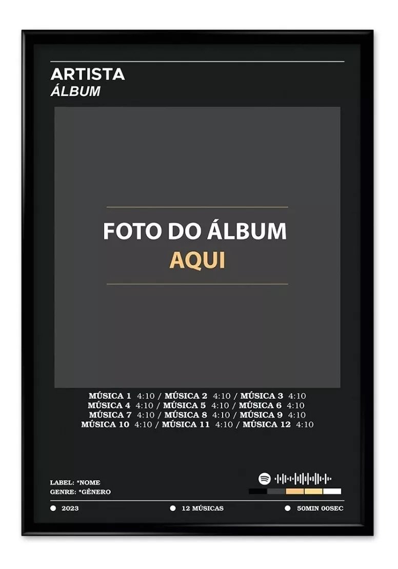 Quadro Decorativo Álbum Spotify com Moldura - Preto