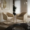 Ver imagem 1 de Kit 02 Poltronas Stella Linho Bege A19 Base Industrial Dourada - D'Rossi
